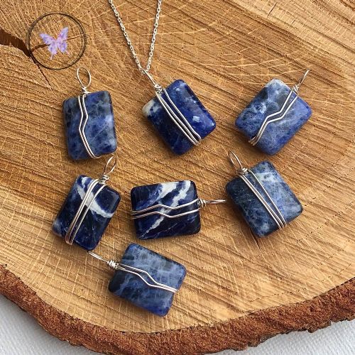 Sodalite Silver Wire Wrap Pendant